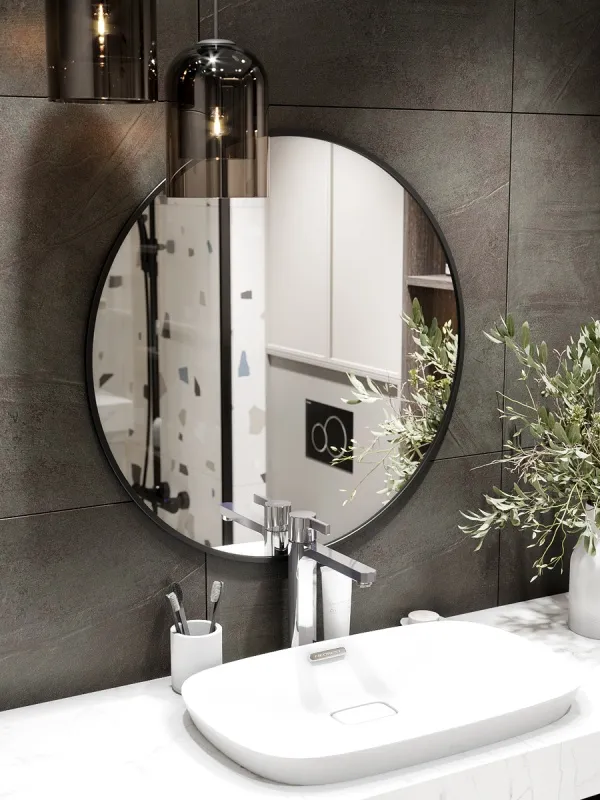 Зеркало навесное Z-15 D70 см c черной рамкой